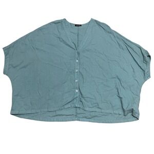 Moraitis Women Seafoam Green Linen Blend Button Down Dolman Sleeve Oversized Top